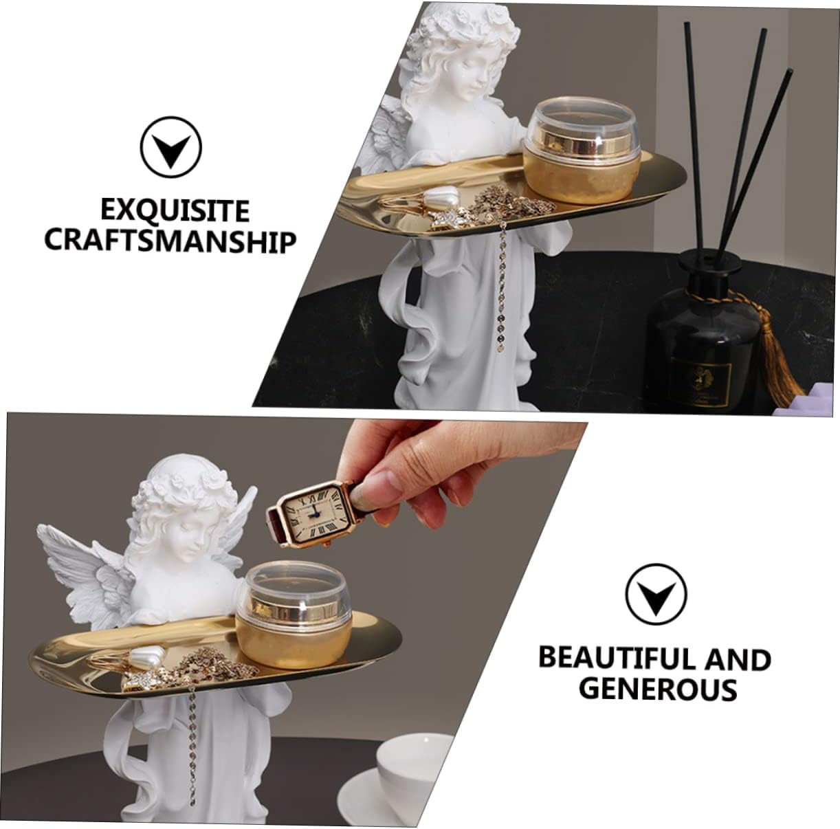 Didiseaon Angel Statue Jewelry Tray Organizer for Countertop Decorative Jewelry Dish and Vanity Storage Multifunctional Ornament for Home Office and Gift Use