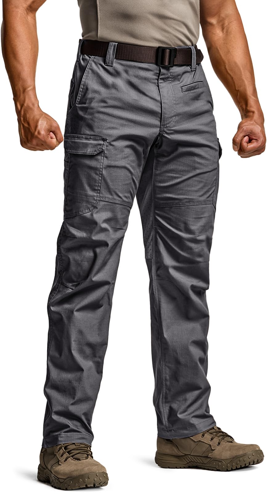 CQR Men's Utility Flex Cargo Pants, Classic-Fit Casual Stretch Work Pants, Water Resistant Lightweight Tactical Hiking Pants