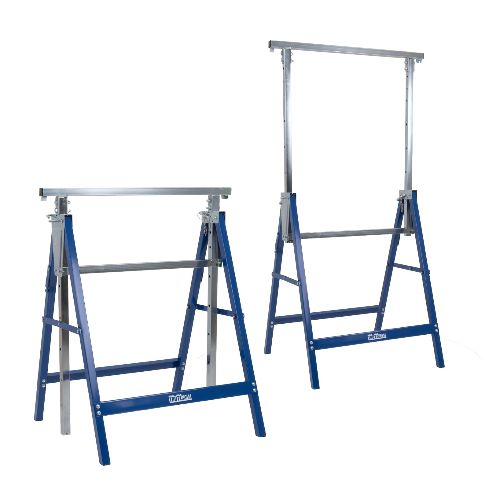 TRUTZHOLM Arbeitsbock 2x 7-fach höhenverstellbar 80-130 cm bis 400 kg Stahl verzinkt lackiert blau Klappbock Gerüstbock Unterstellbock