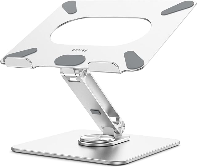 BESIGN LSX7 Laptop Stand with 360° Rotating Base, Ergonomic Adjustable Notebook Stand, Riser Holder Computer Stand Compatible with Air, Pro, Dell, HP, Lenovo More 10-15.6" Laptops, Lapdesk, Silver
