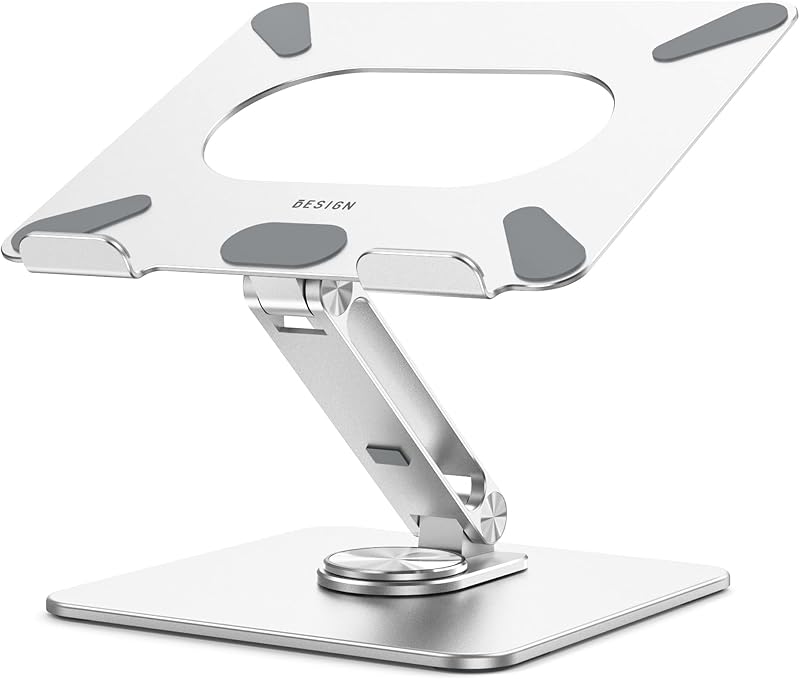 LSX7 Soporte para computadora portátil con base giratoria 360, elevador ergonómico ajustable para computadora portátil, soporte plegable para computadora compatible con computadoras portátiles de 10 a 15,6" (plateado)