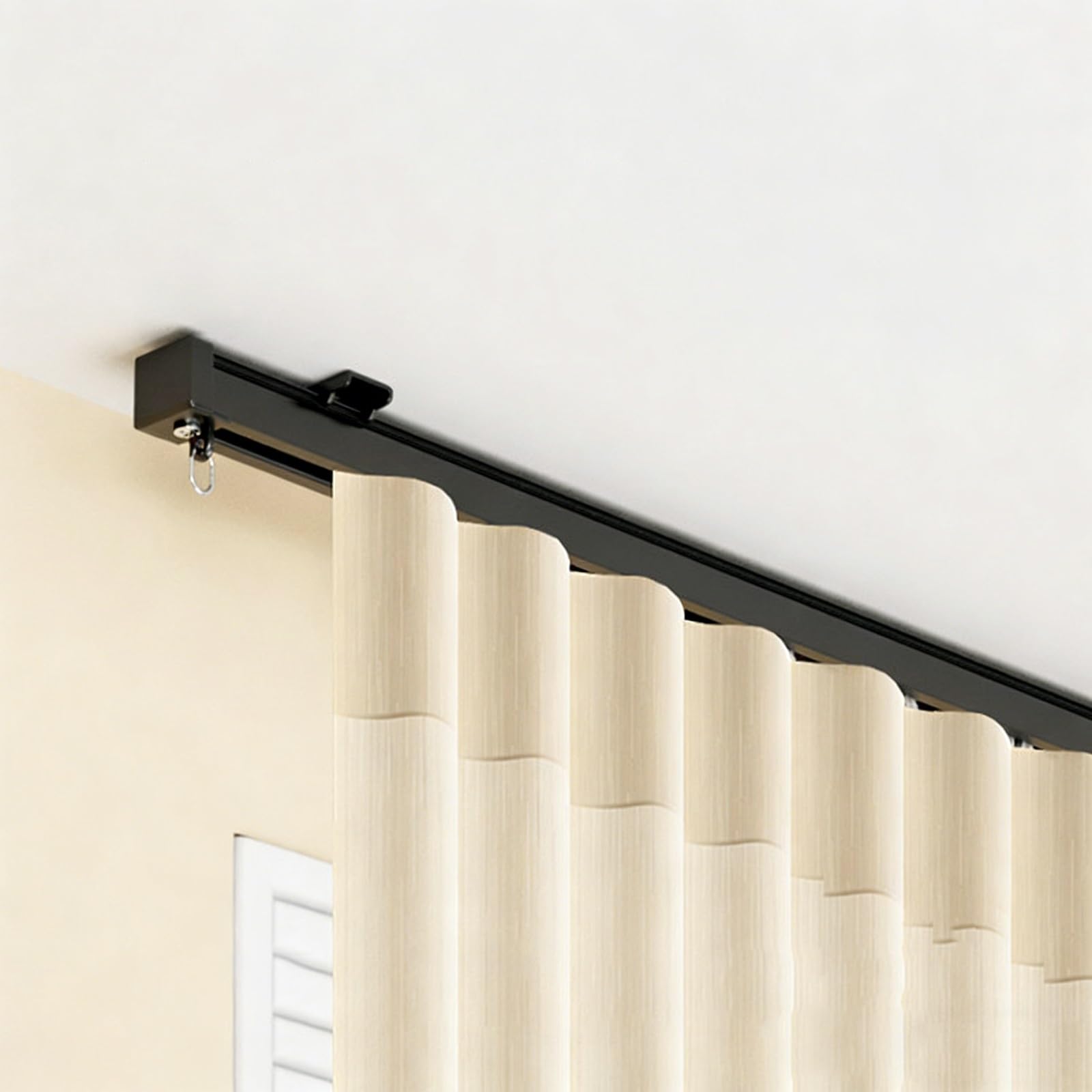Rail de rideau en alliage d'aluminium de 4,8 m pour plafond ou mur, pour salon, chambre à coucher et douche, installation facile, design élégant noir