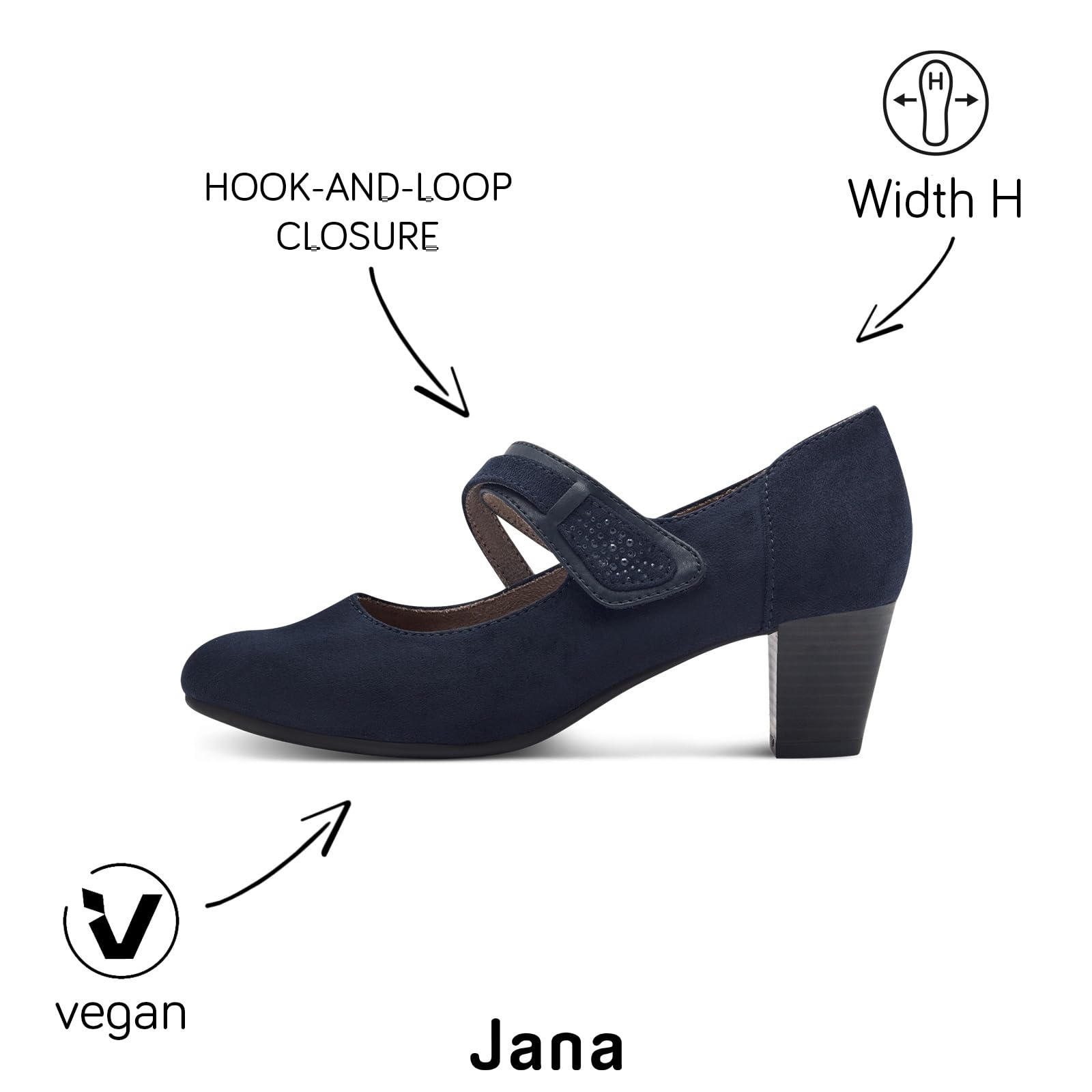 Jana Damen Pumps mit Riemen Mary Jane Vegan, Navy, 37 – Ansicht 2