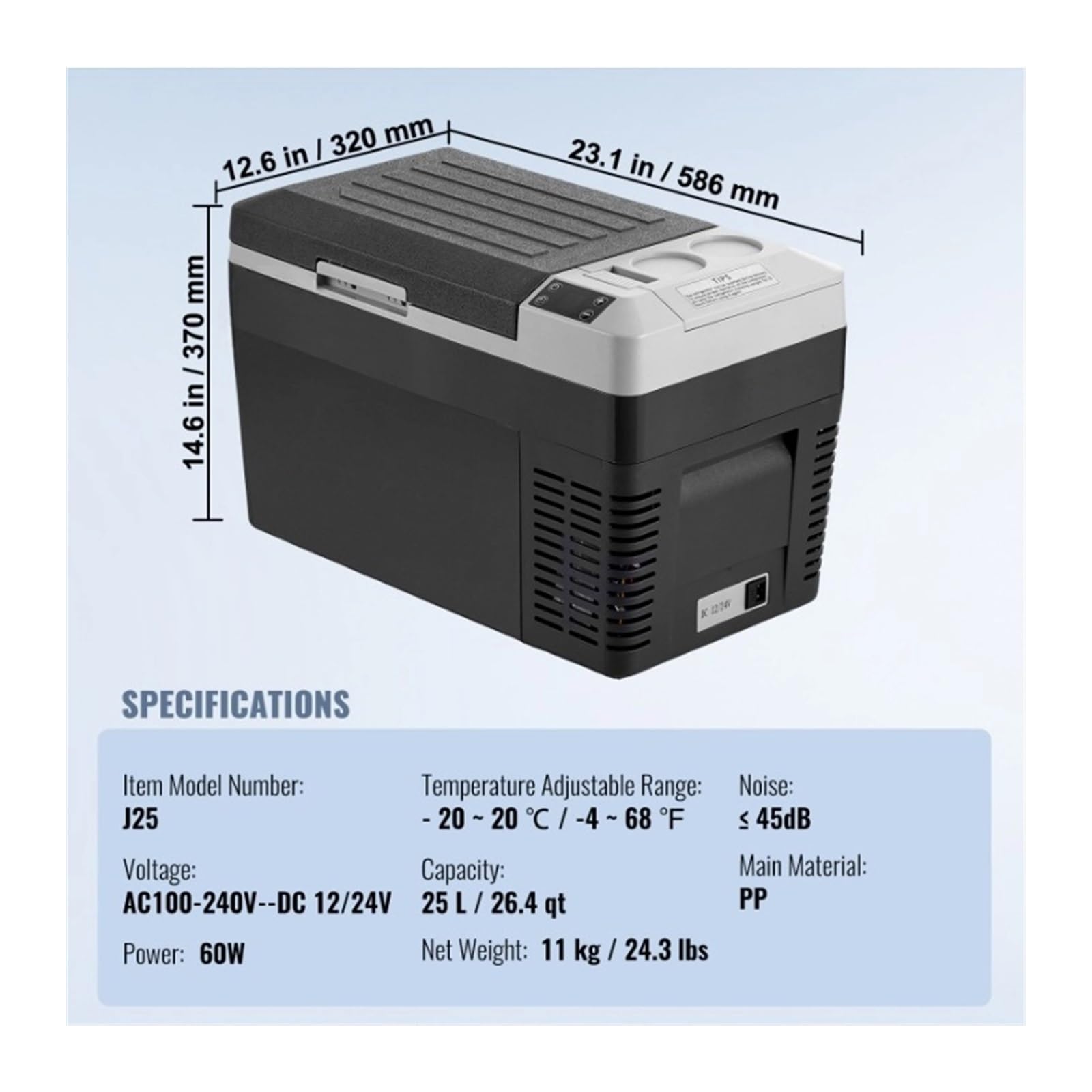 Refrigerador portátil for Coche de 12 voltios, refrigerador de una Sola Zona, congelador portátil, Temperatura Ajustable.