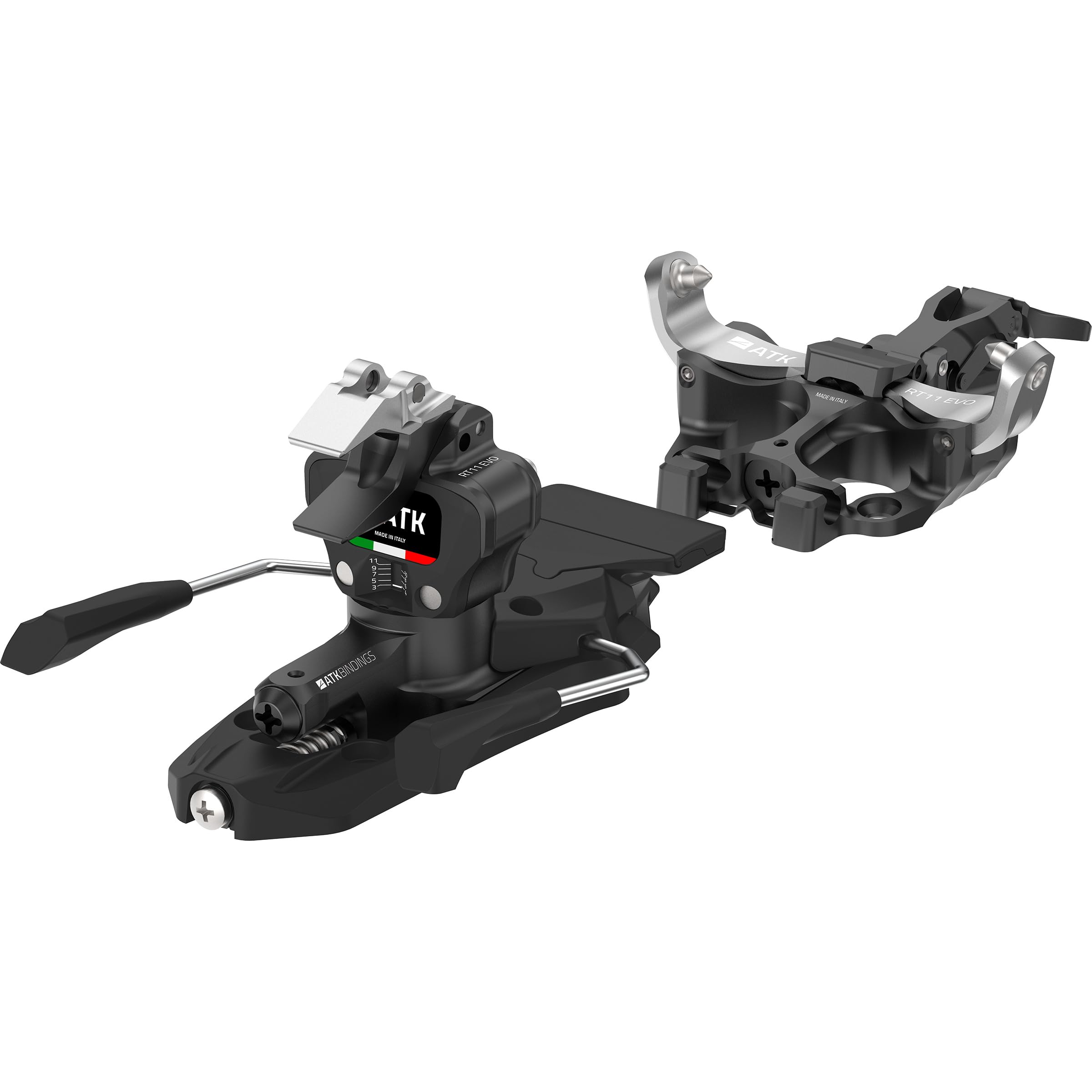 ATK Bindings RT 11 Evo Fixations de randonnée unisexes, noires, 102 mm
