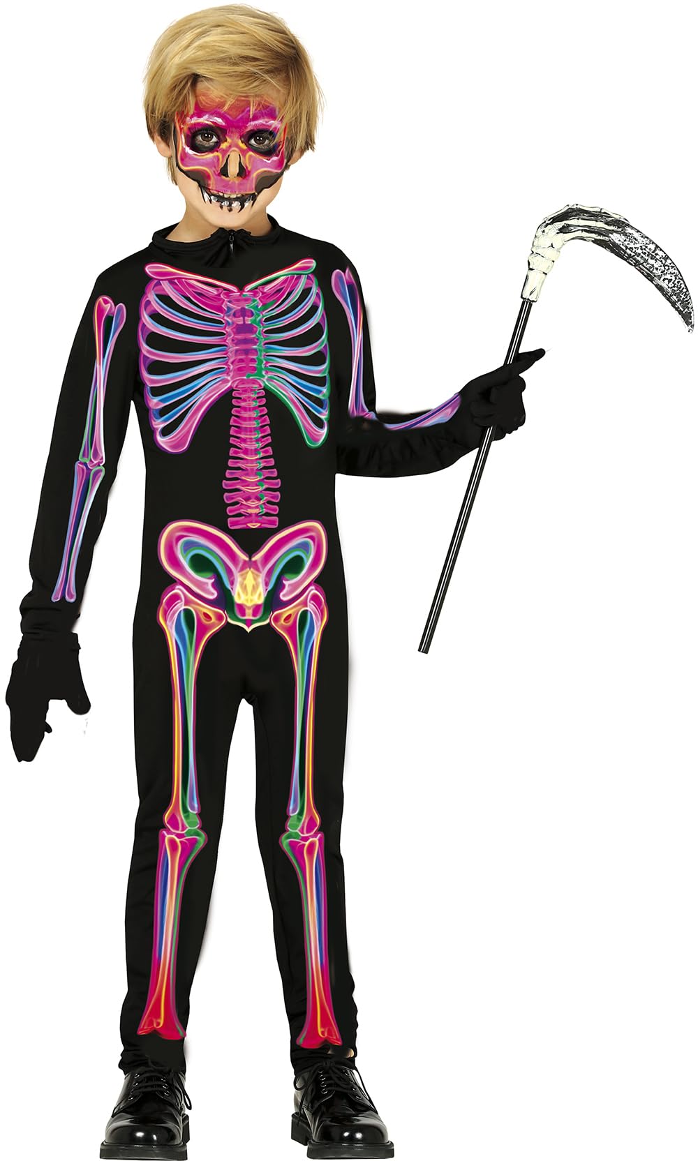 FIESTAS GUIRCA Neon Skeleton Kids Fancy Dress Costume - Skeleton Jumpsuit Costume - Girls & Boys Halloween Costumes Age 7-9 Years - Image 2