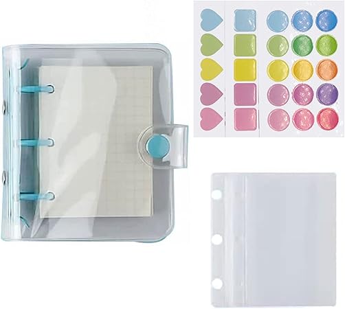 Amazon Kalavika ミニシステム手帳 3穴バインダー トレカケース メモ帳 ポケットサイズ クリアバインダー セット Pvcクリア素材 グリッド 70枚紙 ボタン付き かわいいノート 交換可能 ミニバインダー Diy手帳 システム手帳 文房具 オフィス用品