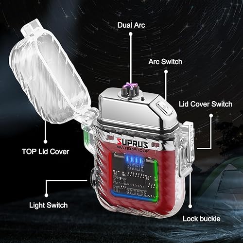 Miniatura 9 de SUPRUS Encendedor luminoso con 3 modos de linterna, resistente al viento, impermeable, encendedor eléctrico recargable, encendedor de plasma de