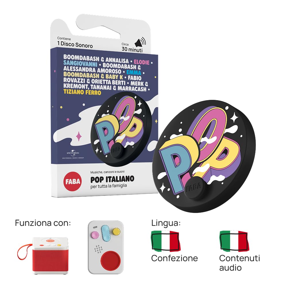FABA Disco Sonoro - Pop italiano per tutta la famiglia – Musiche e Canzoni per bambini e bambine 5-10 anni - Ascoltabile con il Raccontastorie e FABA+, gioco educativo versione italiana