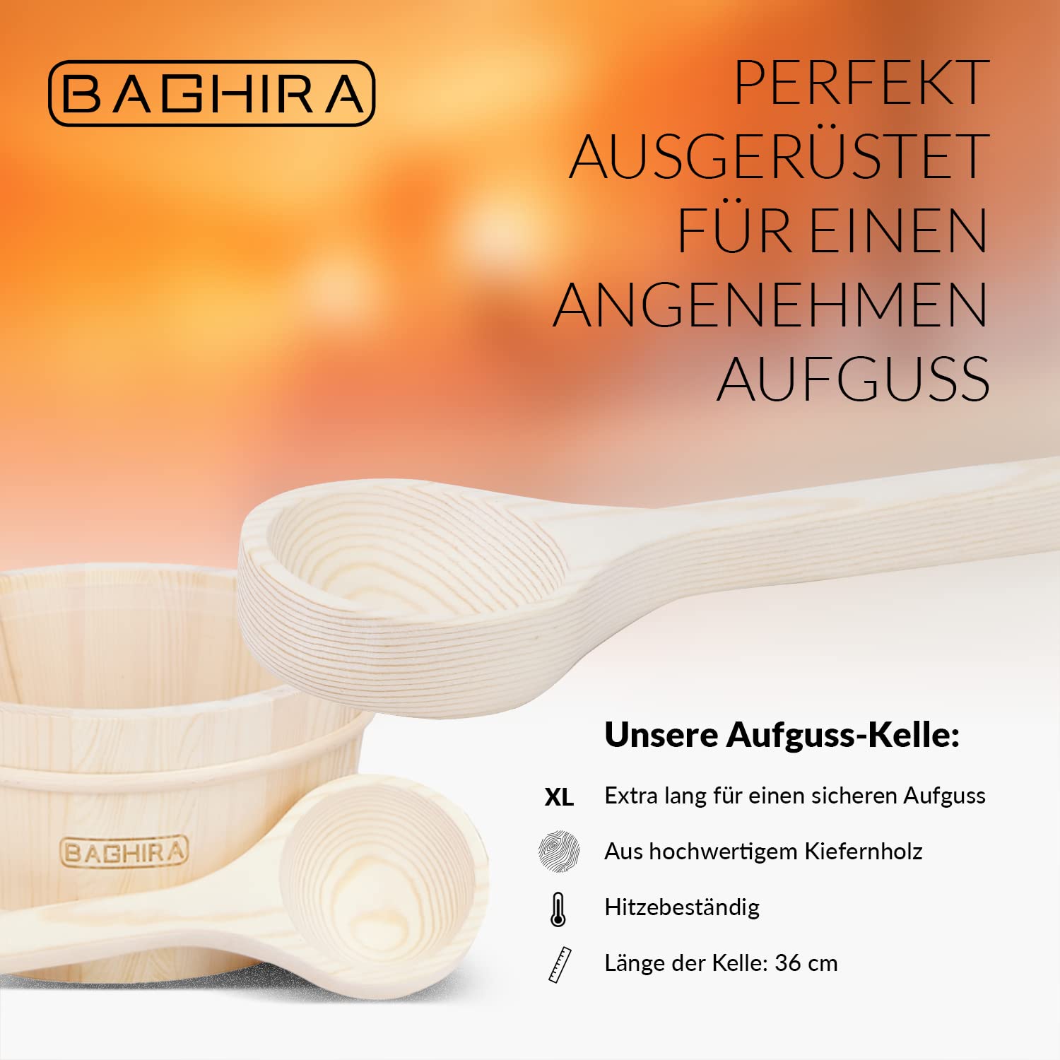 BAGHIRA Lot de 5 seaux de sauna en pin - Avec insert en PVC - Seau de sauna avec truelle, sablier, thermomètre et hygromètre