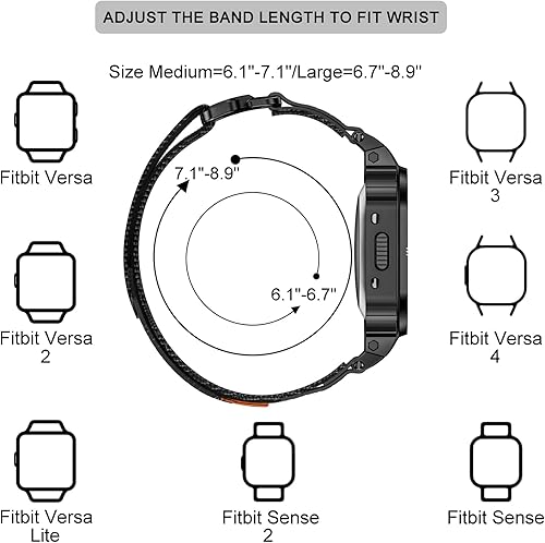 Miniatura 2 de MioHHR Correa compatible con Fitbit Versa 4 3 2 1Fitbit Versa LiteFitbit SenseSense 2 bandas con caja de acero inoxidable, correa ajustable