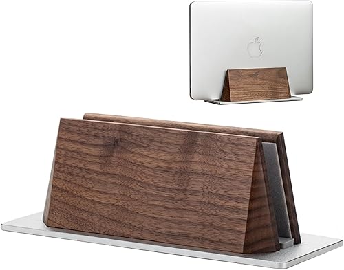 muso wood Soporte vertical para laptop, soporte de escritorio de nogal con tamaño de muelle ajustable, soporte de madera para MacBook Pro y otras