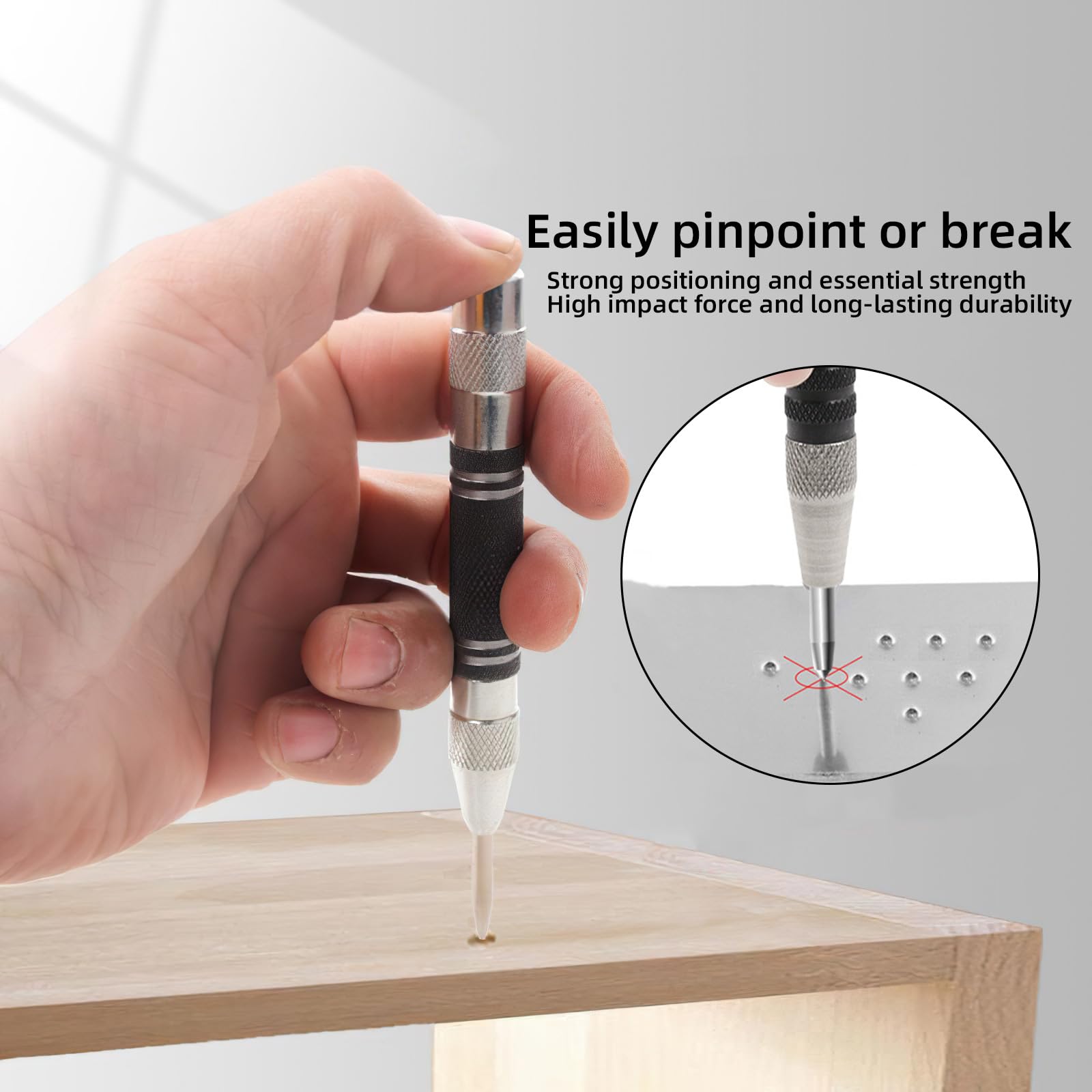 2 Pack Automatic Center Punch, Steel Adjustable One-Handed Spring Impact Loaded Center Hole Punch - Image 4