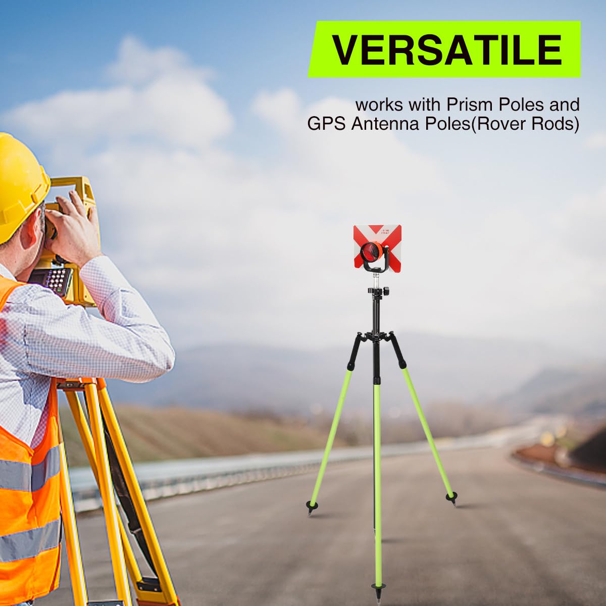 Trípode de liberación de pulgar, trípode profesional de aluminio para postes de prisma y topografía, compatible con estaciones totales y equipos de topografía, verde