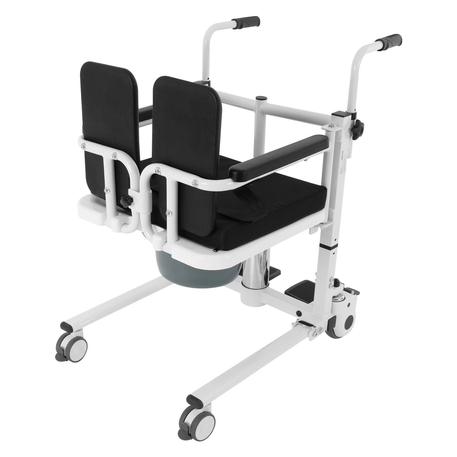 Silla elevadora de transferencia hidráulica para pacientes 4 en 1 silla de ducha de baño silla de ruedas de transporte para personas mayores y discapacitados con asiento dividido de 180° Altura de