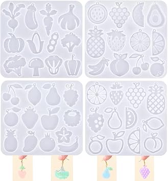 4 Piece Resin Earring Molds for DIY Jewelry Making Includes 49 Fruit Shaped Resin Molds with Holes for Keychains Earrings Necklaces Pendants Craft Supplies Perfect for Artistic Gifts