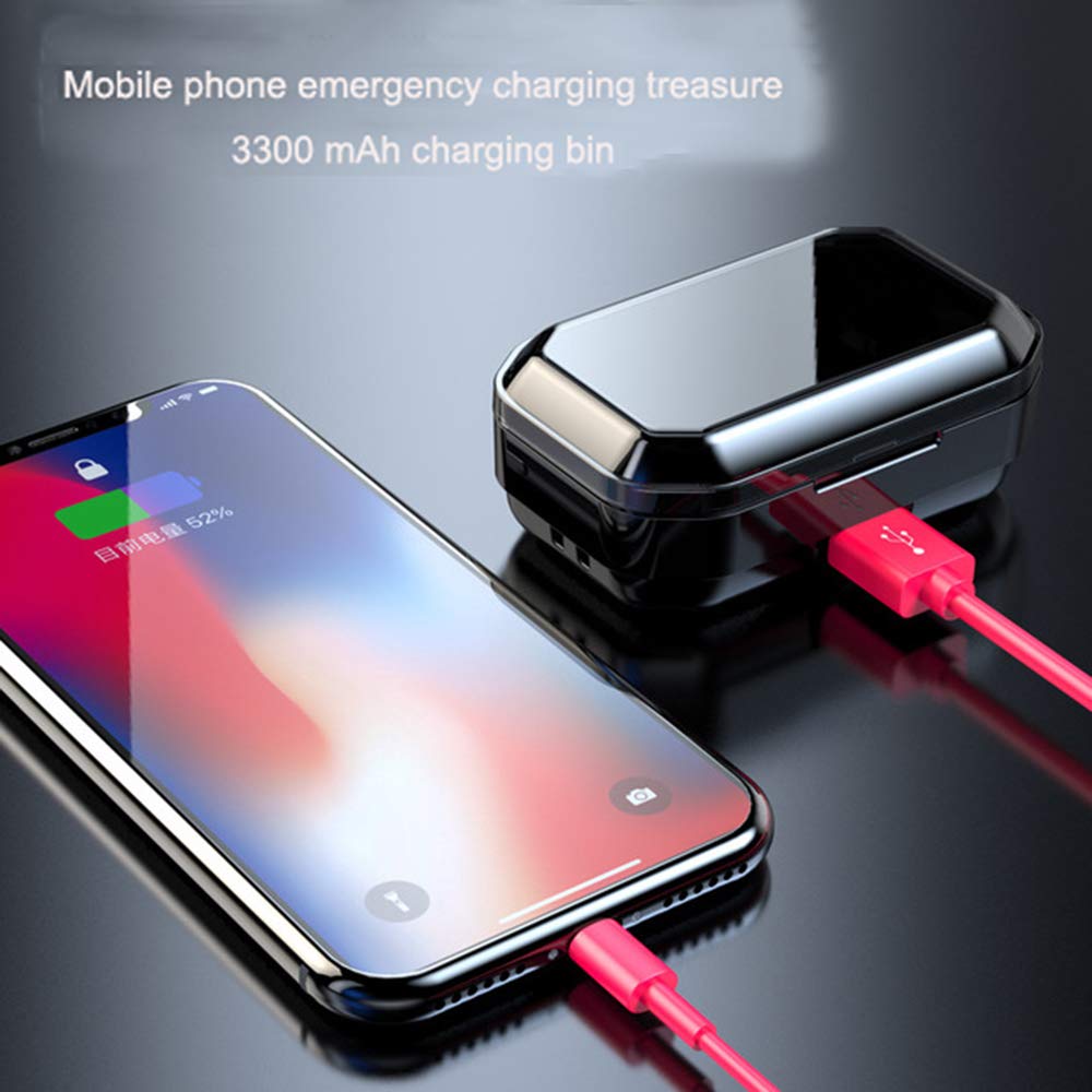 Deporte Auriculare Bluetooth 5.0 con Micrófono, Impermeable Auricular Inalámbrico HiFi Mini Twins Estéreo In-Ear Bluetooth con Caja de Carga Portátil, IPX6 HiFi, Black