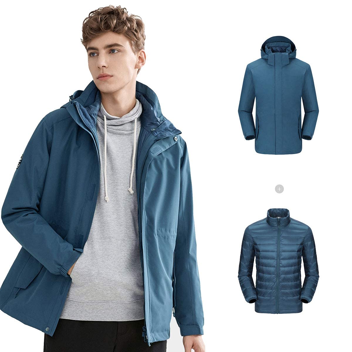MU Hombres 3 en 1 Chaqueta de Esquí Impermeable Chaqueta de Snowboard de Montaña Abrigo de Nieve de Invierno con Espesas de la Chaqueta de Fondo Antiestático/Blue/Xl