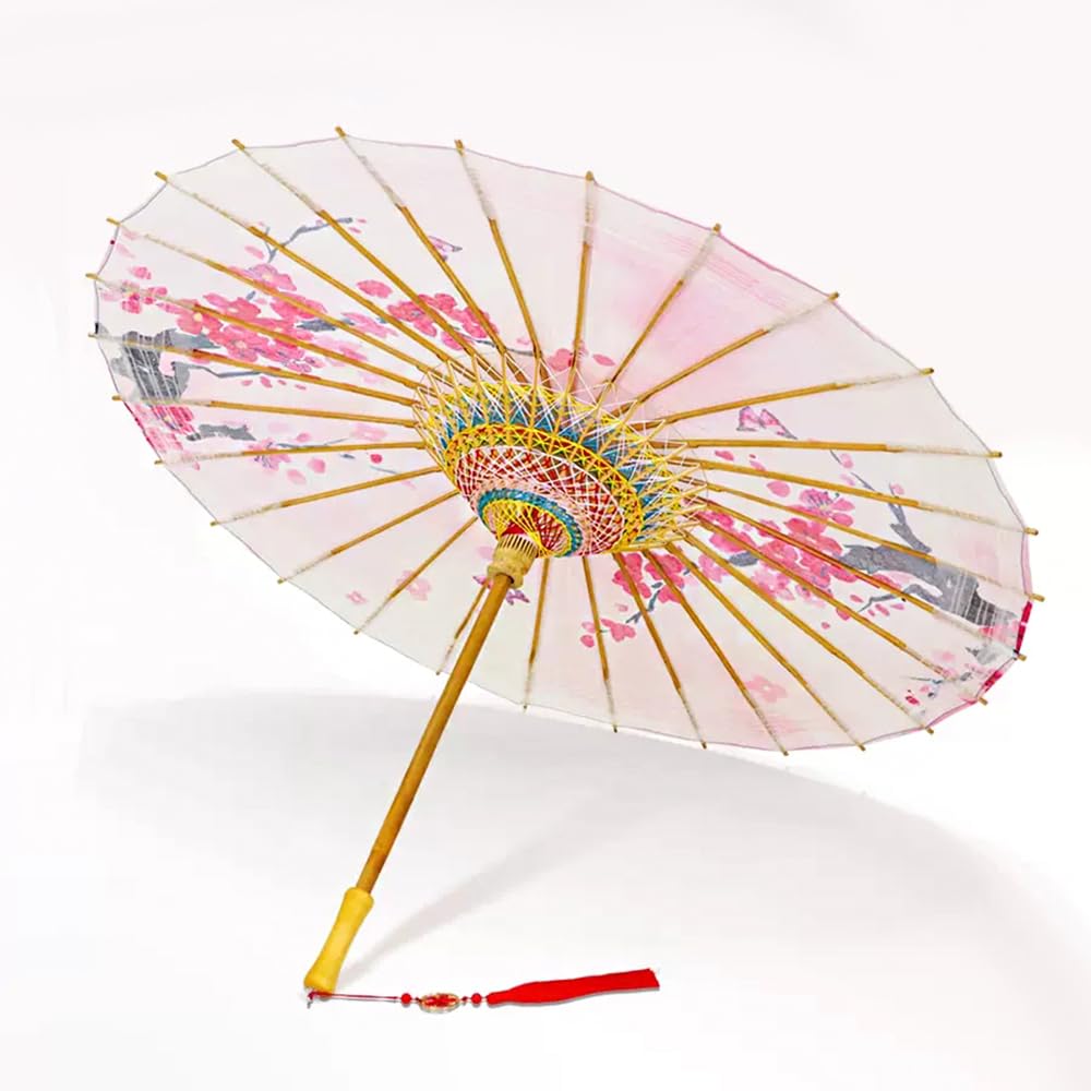 Outdoor -Ölpapierschirm, Rosa Blumenmuster Dekorative Propach, Handgefertigte Antike Hanfu -Regenschirm,B,120CM