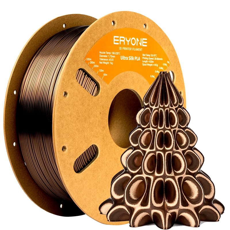 Image of ERYONE Silk Filament PLA+ 1.75mm Upgraded Shiny 3D Printer Filament, Gloss Finish, Fit Most FDM Printer Stable Printing,1kg (2.2LBS) /Spool, Dark Gold