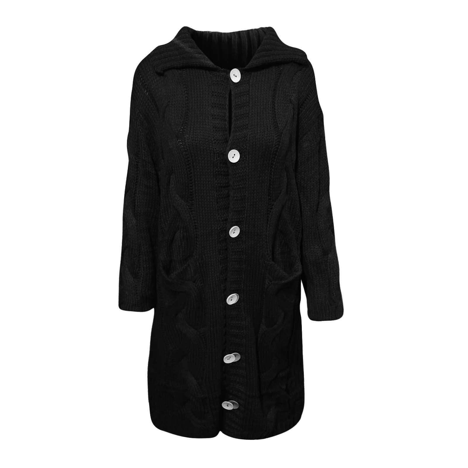 Dicke Strickjacke Damen Lang Warm - Jacke Damen Übergangsjacke Elegant - Pullover Mantel Open Front Sweater Strickpullover Grobstrick Strickmantel Winterjacke Sweatjacke Mit Kapuze Trainingsjacke