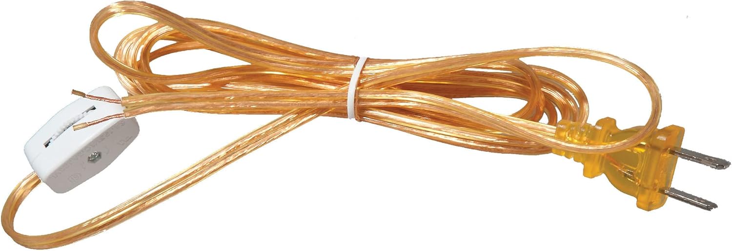 B&P Lamp® 8 Foot Clear Gold Cord Set with Inline Rotary On-Off Switch, SPT-1 Cord Size