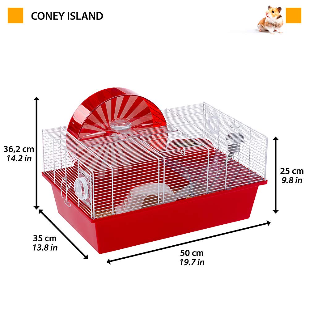 FERPLAST Gabbia Roditori CONEY ISLAND per Criceti, in Metallo, Accessori inclusi: Mangiatoia, Beverino, Casetta, Ruota gigante. 50x35xh36,2cm