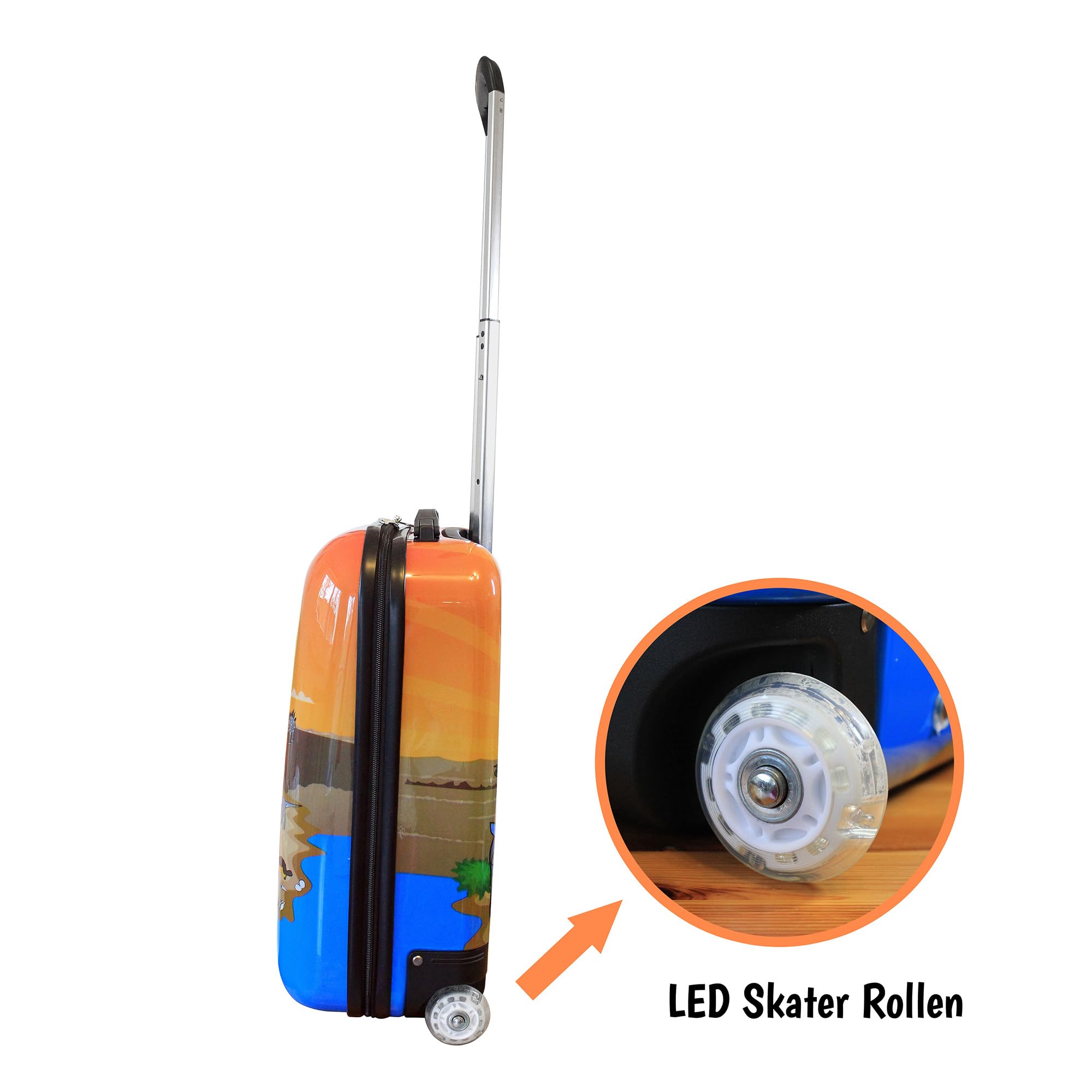 Karry Kinder Koffer Reisekoffer Trolley Hartschalen Handgepäck Jungs LED Skater Rollen Dinosaurier