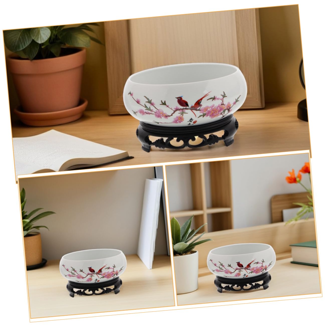 ORFOFE Ceramiczna Doniczka Lotosy z Podstawą Stojaka Hydroponiczna Porcelanowa Osłonka Kwiaty bez Otworów Dekoracyjna Do Sukulentów Do Wnętrz i