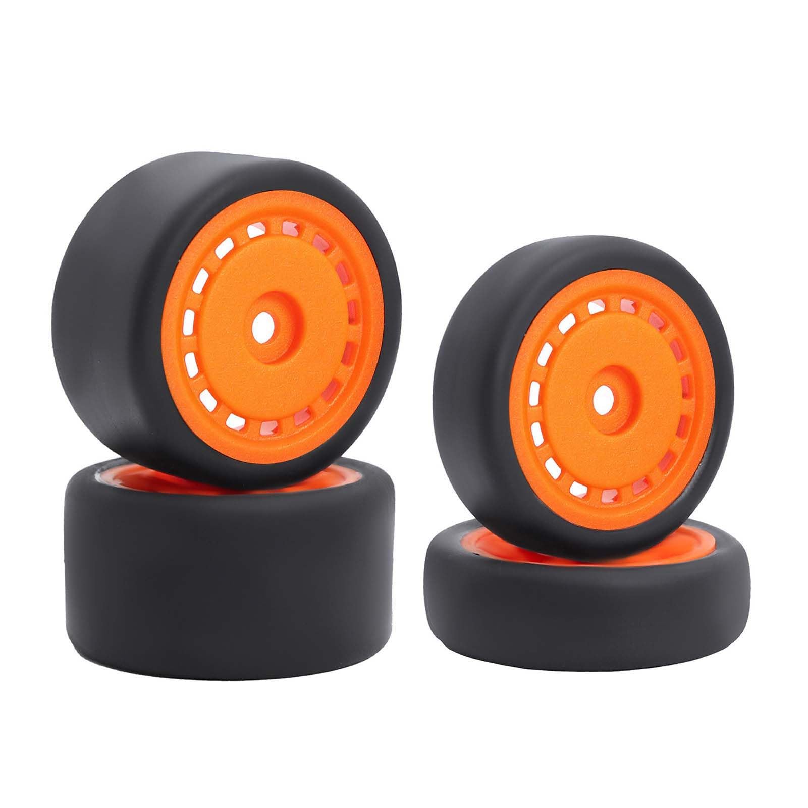 LAFEINA 4PCS Pre-Glued Rubber Slick Tires and Wheels Set for 1/24 Losi Micro-B Parts (Orange) — image 1