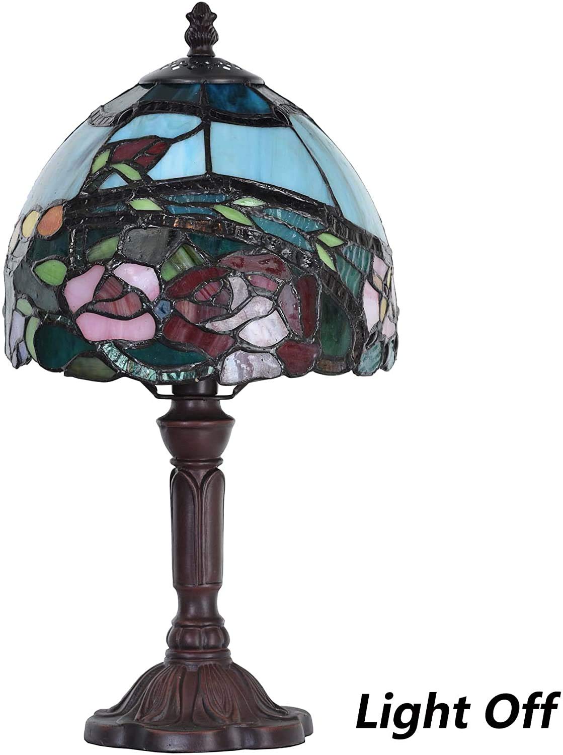 Bieye L30736 Lampada da tavolo in vetro colorato in stile Tiffany con paralume largo 8 pollici, alto 15 pollici, rosso