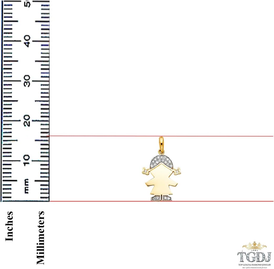 Solid 14k Yellow Gold CZ Girl Charm Pendant