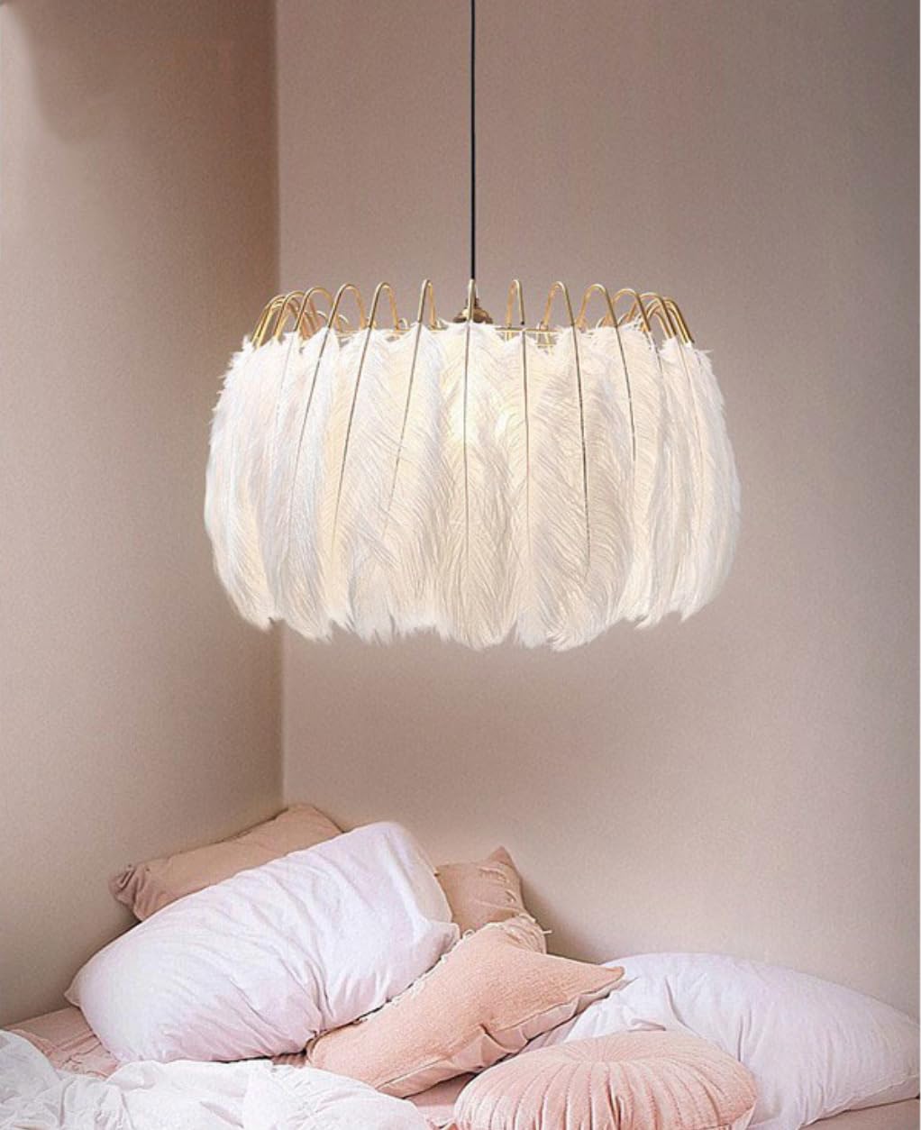 Lustre Élégant En Plumes Abat - Jour En Plumes Lampe à Suspension Créative En Plumes Lampe à Suspension Décorative Chambre à Coucher, Salon