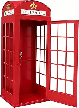 Full-Size Retro London Telephone Booth, Cast Iron British Phone Box for Home Garden Cafe Bar, Vintage Decor & Photo Booth Backdrop for Wedding or Commercial Event,Without Acrylic Glass Red-1.8m