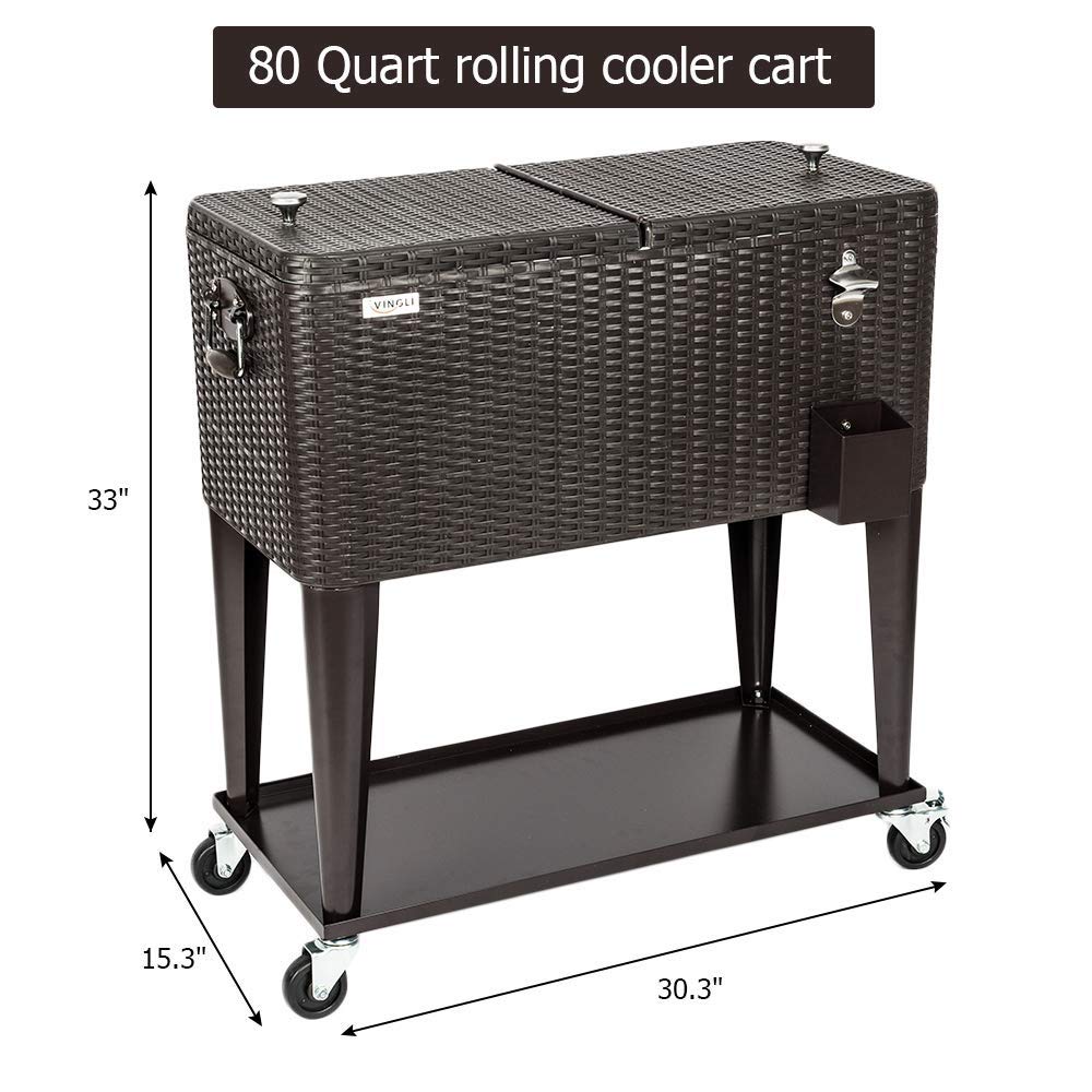 SUNCOO 80 Quart Rolling Cooler Cart Ice Chest Portable for Outdoor