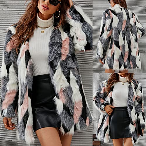 Women’s Multicolor Faux Fur Coat Winter Warm Open Front Cardigan Faux Furry Outwear Oversized Jacket Overcoat2