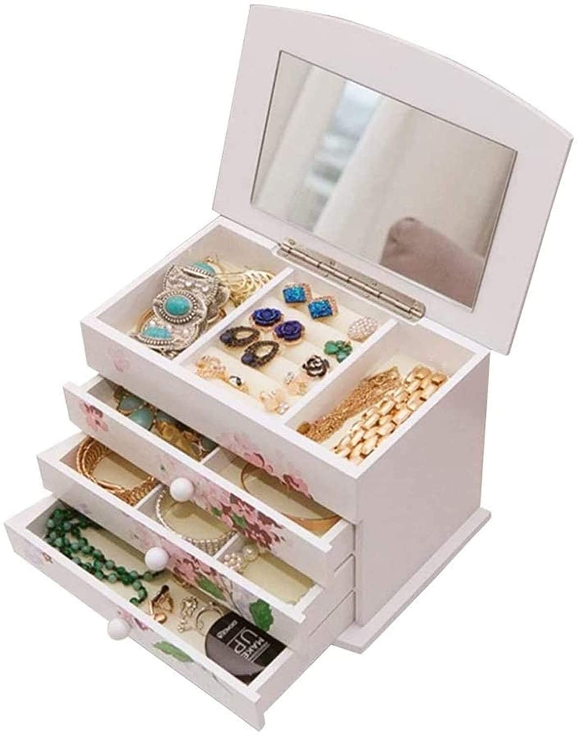 TIANQIHAO Jewelry Storage Box 4 Layers 3 Drawers Wooden Jewelry Box Jewelry Box Storage Box