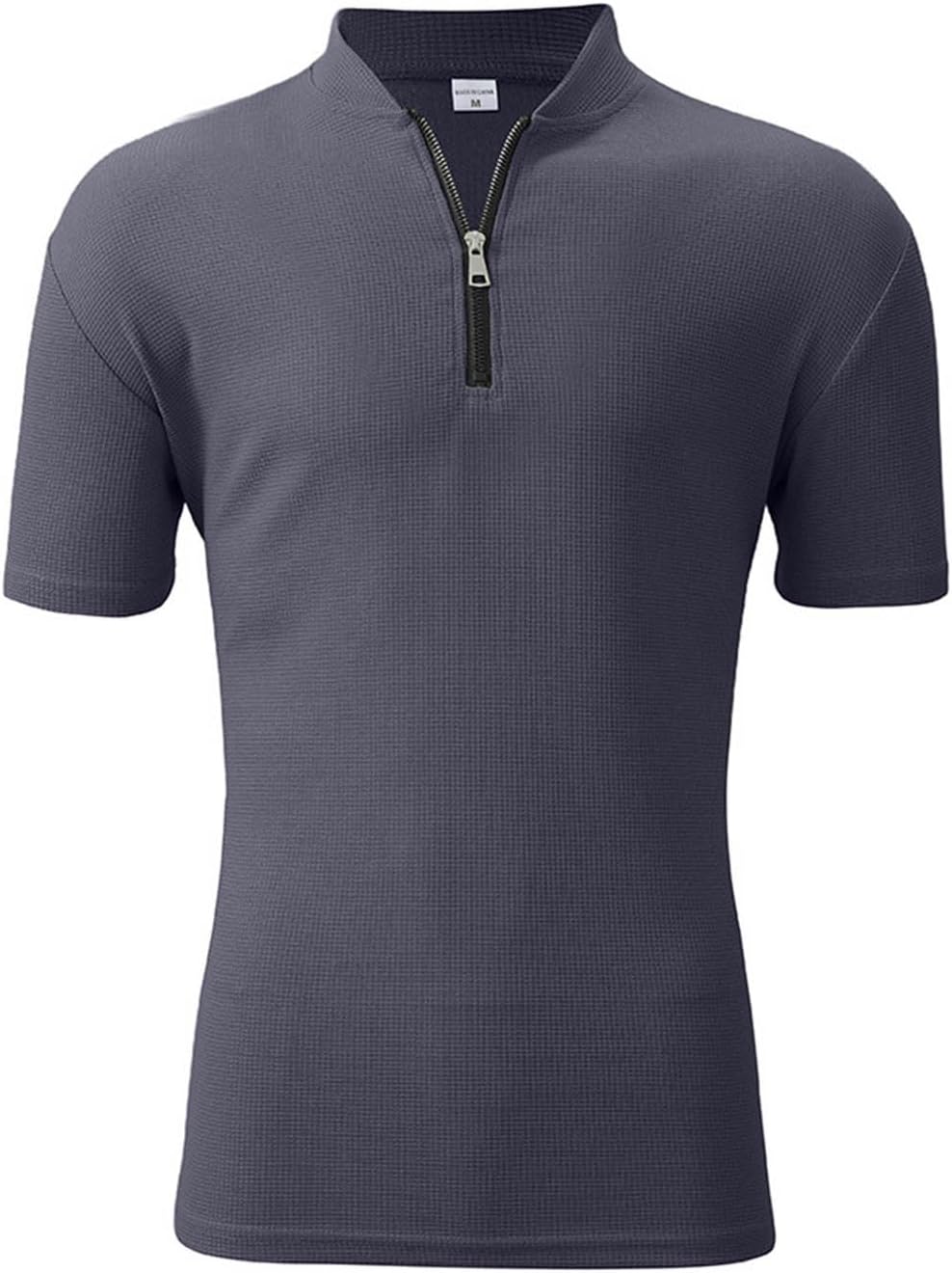 Men's Fitness Shirt Fashion Zip Solid Tees Stand Collar Short Sleeves Sport Workout T-Shirts Summer Breathable Tops