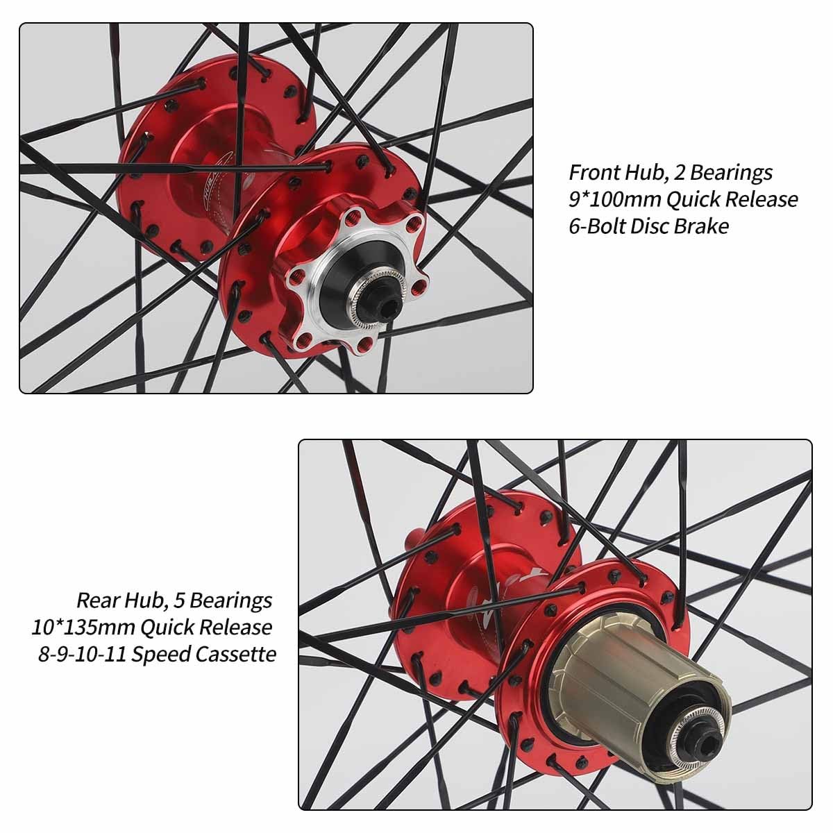 Juego De Ruedas De Bicicleta De Montaña 26" 27.5" 29", Cassette De 8 9 10 Y 11 Velocidades, Llantas De Aluminio De Doble Pared con Freno De Disco, Neumáticos De 1.75 A 2.3",100/135mm QR