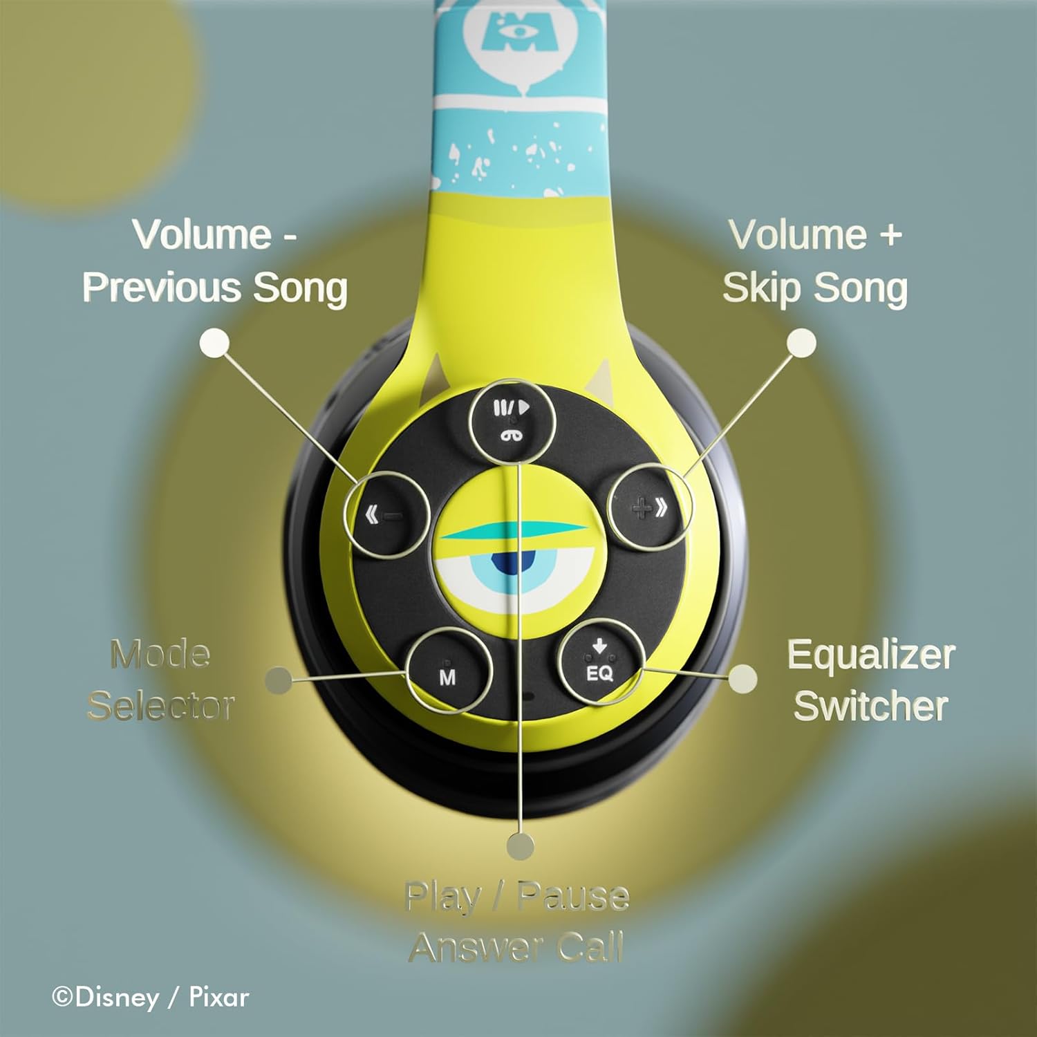 Disney/Pixar’s Monsters, Inc Bluetooth Headphones - Over The Ear Bluetooth Wireless Headset with Built in Mic and Up to 15 Hrs Playtime - Monsters Inc Gifts for Women Men All Fans of Disney Gifts - Image 5