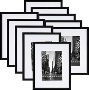 Giftgarden Black 8x10 Picture Frame Set of 10, Matted to 5x7 Picture with Mat or 8x10 Photo without Mat, Multi Frames for Gallery Wall Tabletop Display