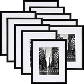 Giftgarden Black 8x10 Picture Frame Set of 10, Matted to 5x7 Picture with Mat or 8x10 Photo without Mat, Multi Frames for Gallery Wall Tabletop Display