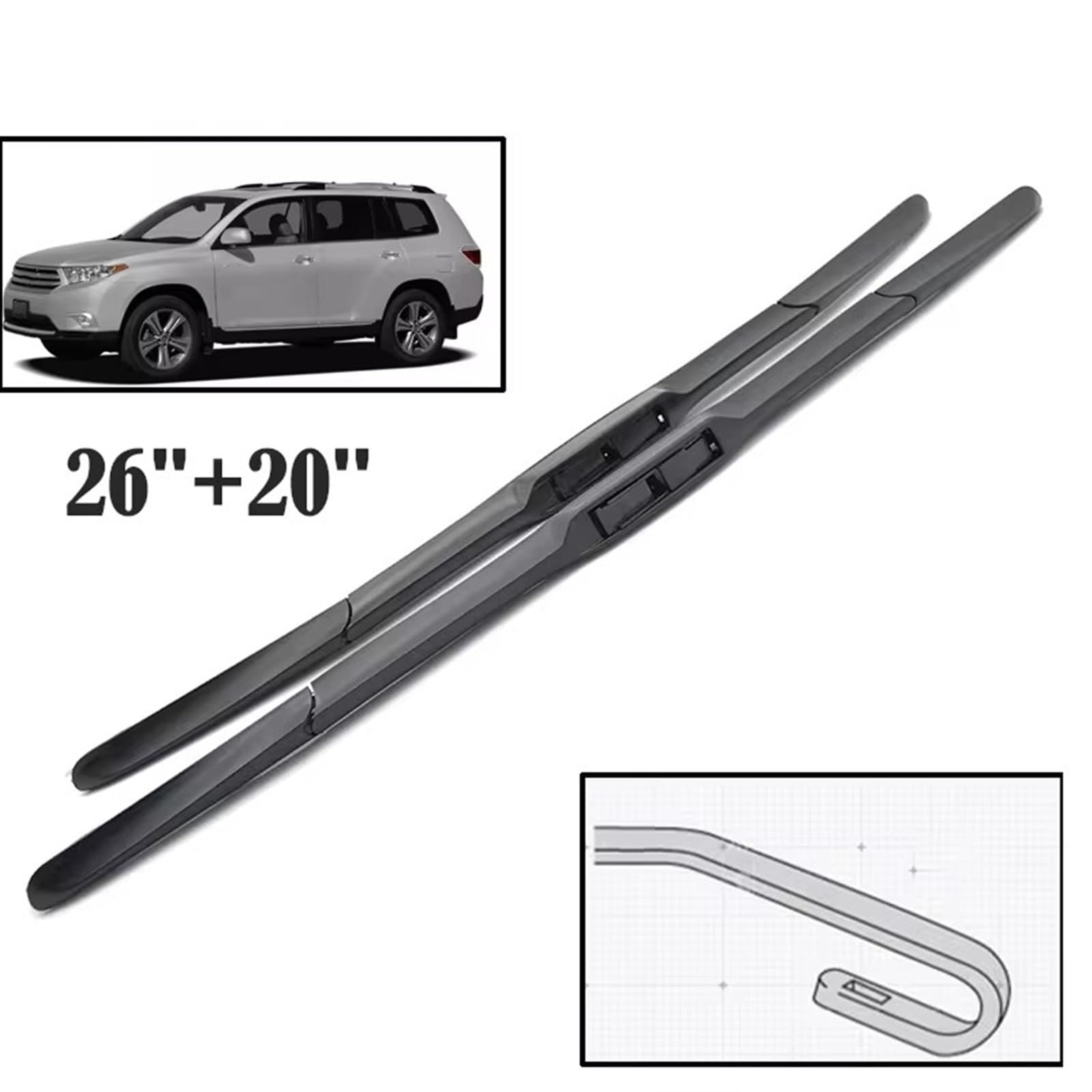 Limpiaparabrisas Coche Compatible Con Toyota Para Kluger XU40 XU50 2008 2009 2010 2011 2012 2013-2018 Escobillas De Limpiaparabrisas Delanteras Parabrisas Cepillos De Ventana 26"+20"