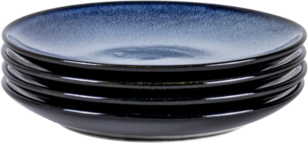 UNICASA Ceramic Dessert Plate Set of 4, 8 Inch Reactive Plates for Appetizer, Snack, Salad, Serving Dish, Microwave & Dishwasher Safe, Scratch Resistant, Blue