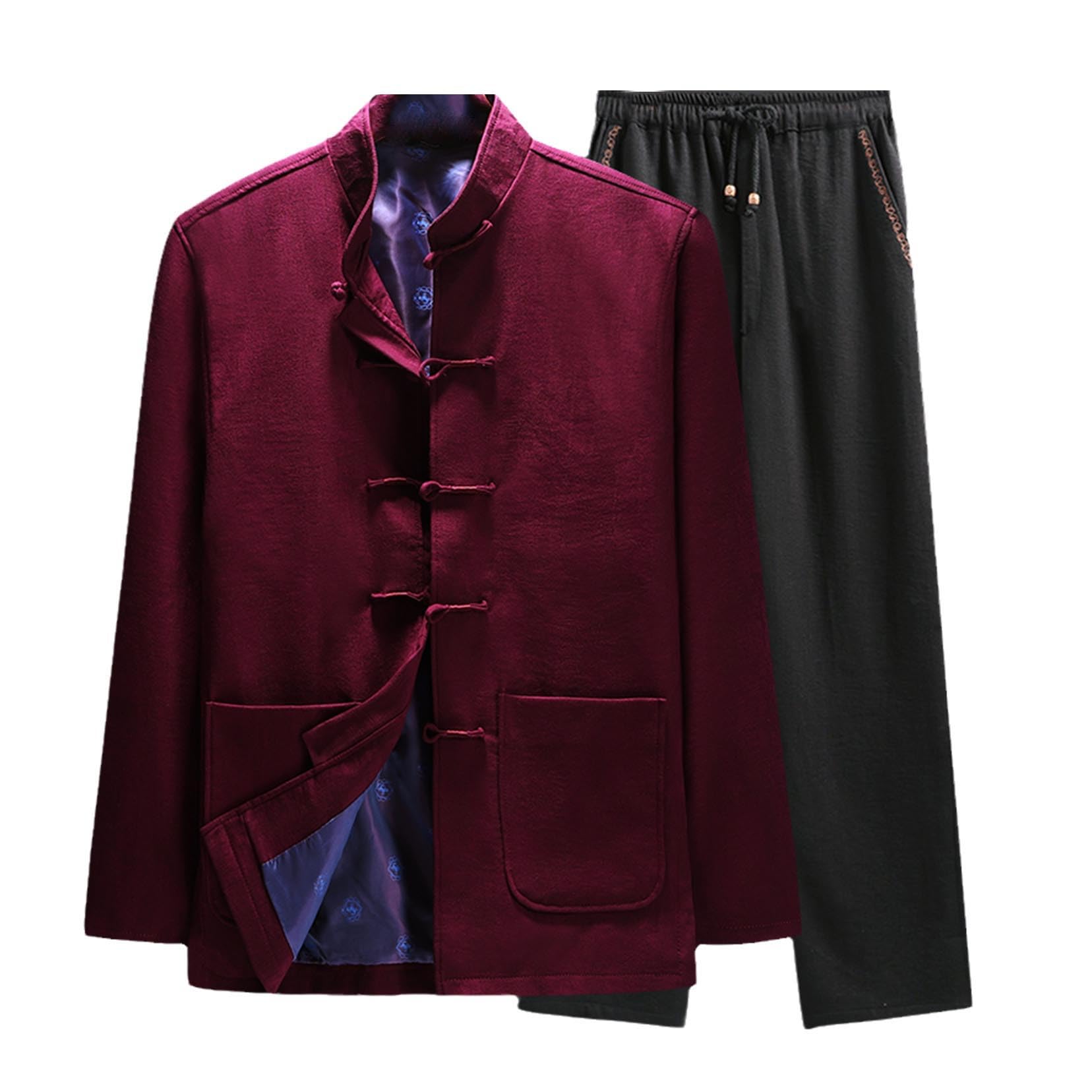 Tang Anzug Männer Hanfu chinesische traditionelle Kleidung Langarmed Kung Fu Jacke und Hosen red-L