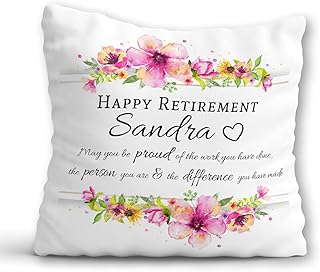 Retirement Gift for Women - Happy Retirement Cushion for Her - Work Colleague Retirement Pillow - Personalised Retirement Present with Name