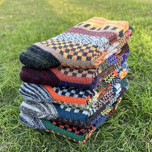 Image of 5 Pairs Vintage Winter Women Socks Warm Thick Knitted Soft Wool Socks Christmas Gifts Cozy Crew Socks