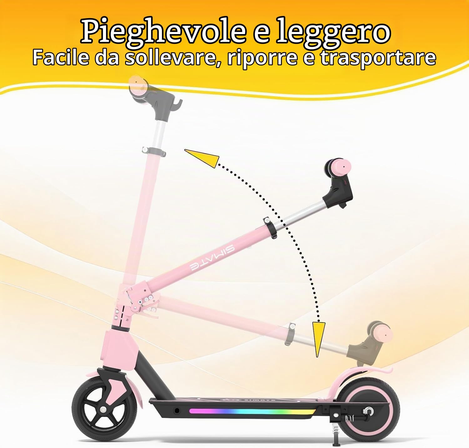 E-RIDES Monopattino Elettrico Bambini, Manubrio Regolabile 86-99cm, Motore 130W 3 Velocità 8-14 km/h, Autonomia fino a 8km, Display LED & Luci, Pneumatici 6,5" Pieni, per Bambini 3-12 Anni​ (Rosa)