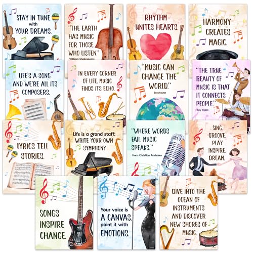 Decorably 15 Music Posters for Classroom Elementary and High School, 11x14in Inspirational...