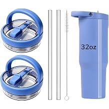 2Pack Lid Replacement Compatible with HydroJug Sport 32oz Tumbler, Leak Proof Top Cap Replacement for HydroJug Water Bottles with Straw Replacement and Cleaner Brush Blue, For Sport 32oz